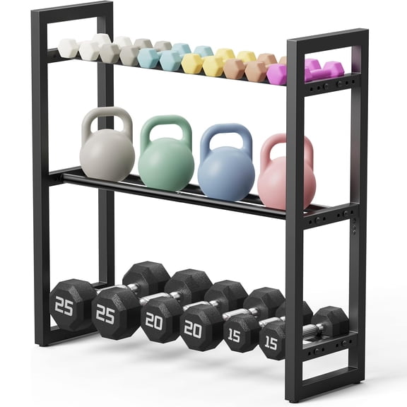 Dumbbell Rack,Blacksmith 3 Tier Adjustable Heavy-Duty Weight Rack for Dumbbell,Kettlebells, Multiple Balls,330 lb Total Capacity,Black