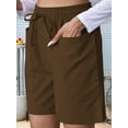 thumbnail image 4 of Omen Casual Shorts Drawstring Comfy Elastic Waist Shorts Summer Pull on Short with Pockets Coffee Color XL, 4 of 7