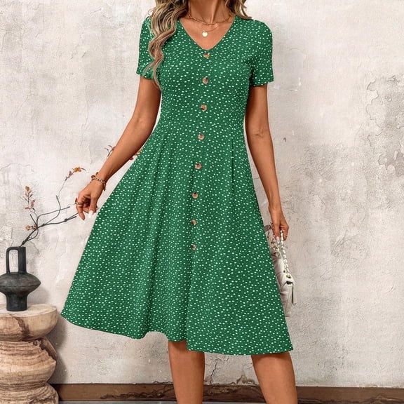 PFRNLF Summer Dresses for Women Short Sleeve Casual V Neck Swing Button Down Flowy Dress