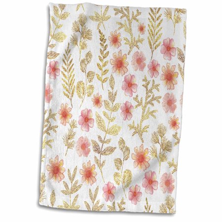 3dRose Elegant Soft Pink and Image Of Gold Flowers and Leaves Pattern - Towel  15 by 22-inch (twl_328619_1)