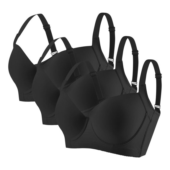 Xdegoge 2 Pack Full Coverage Bras for Women Plus Size Push Up Seamless Underwire Spaghetti Adjustable Strap Bra Padded with Support Comfortable Plunge Brassiere
