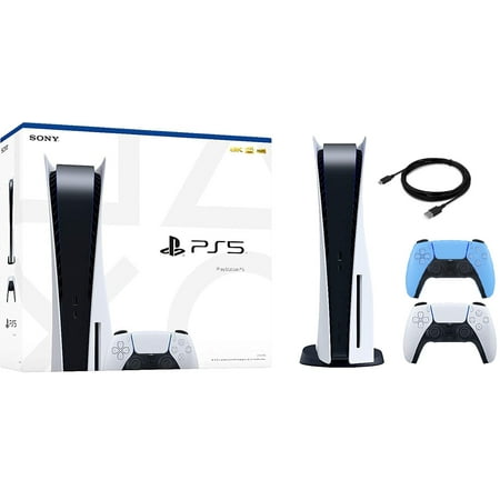 Sony PlayStation 5 Disk Edition with PS5 Starlight Blue DualSense Controller Limited Bundle