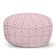 thumbnail image 1 of Pink Pouf Cover with Zipper, Vintage Retro Tile with Geometrical Shapes Triangles Squares Lines Art Print, Soft Decorative Fabric Unstuffed Case, 30" W X 17.3" L, Pink and White, by Ambesonne, 1 of 5
