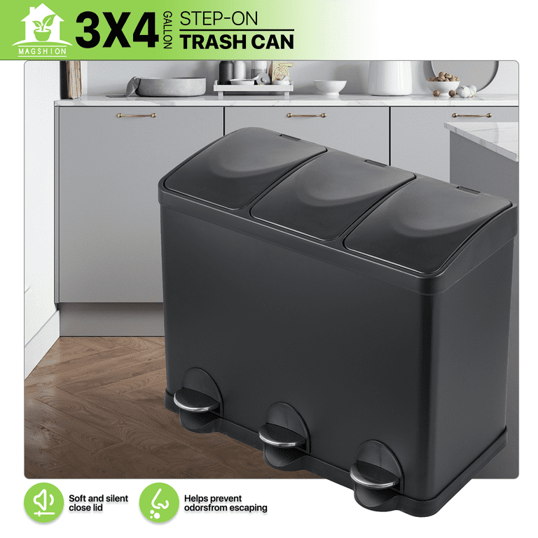 Magshion 12 Gallon Triple Compartment Kitchen Office Trash