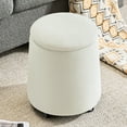 thumbnail image 2 of Furniliving Storage Ottoman with Wheels, Upholstered Swivel Faux Terry Fabric Vanity Stool, Small Foot Stools Ottoman, Round Coffee Table for Living Room, Bedroom, Beige, 2 of 10