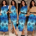 thumbnail image 5 of Jeiento Hawaiian His and Hers Matching Outfits Coconut Tree Women's Summer Dress Mens Hawaiian Shirts Button Up Shirt Round Neck Casual Loose Split Long Maxi Dress with Pockets, 5 of 7