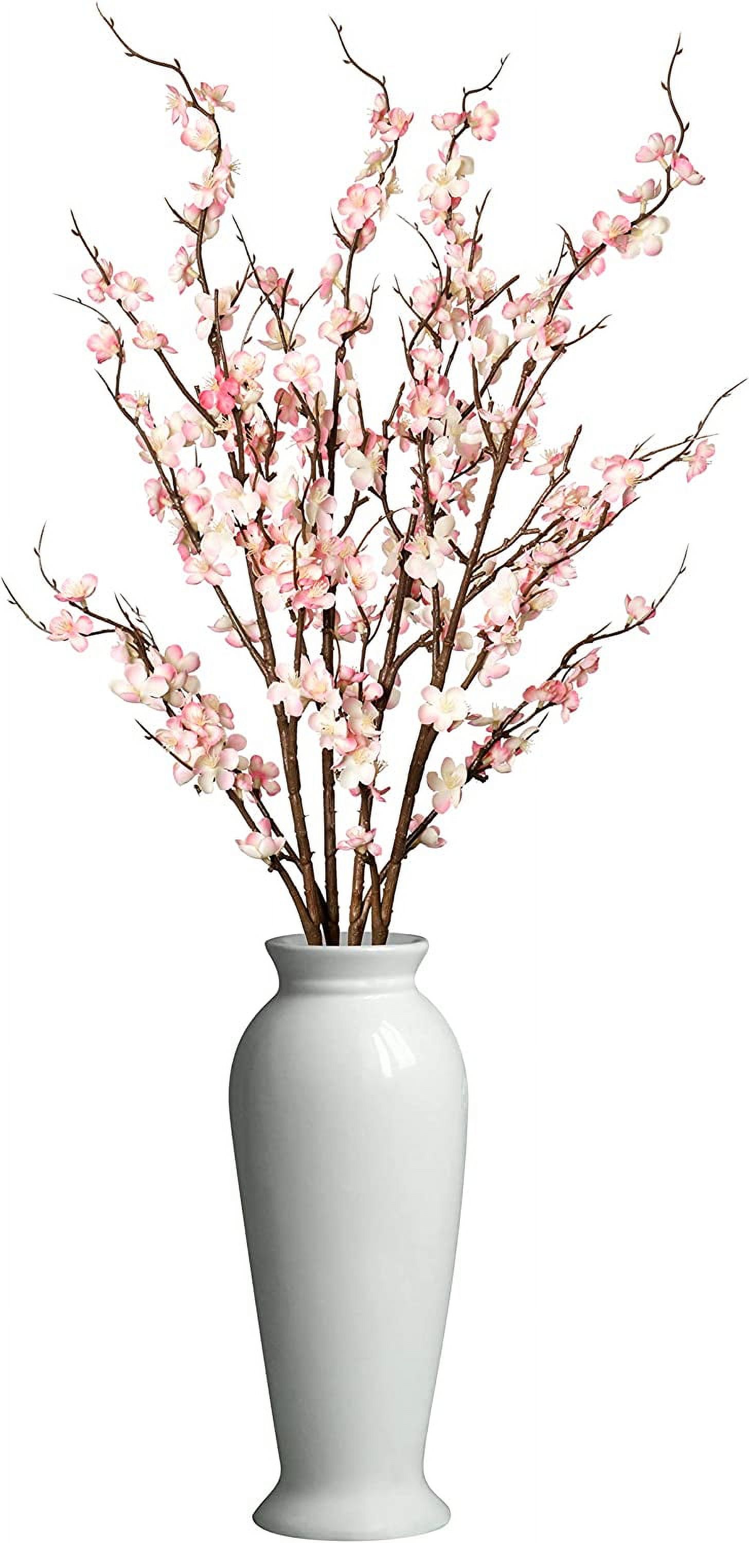 Artificial Plum Blossom Fake Silk Cherry Blossom Branches Flowers,Faux Long Stems Wintersweets Arrangement for Wedding Home Office Bedroom Spring Party Decor(White)
