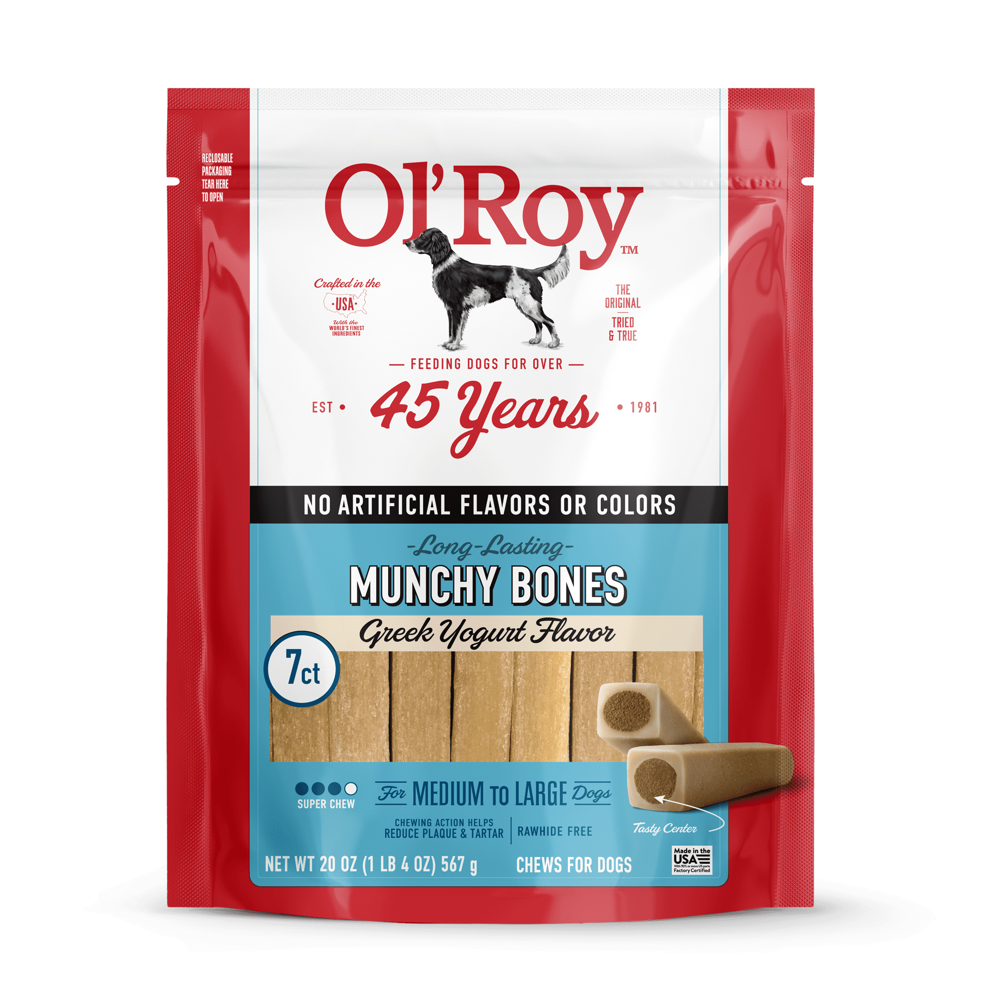 (6 pack) Ol' Roy Munchy Bone Dog Treats, Greek Yogurt Flavor, 20 oz, 7 Count