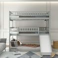 thumbnail image 2 of Triple Bunk Bed Full over Full over Full, Convertible into 3 Full Beds, or 1 Bunk Bed & 1 Platform Bed, Wood Triple Beds Frame with Slide, Ladders and Guardrail, No Box Spring Needed, Gray, D3849, 2 of 10