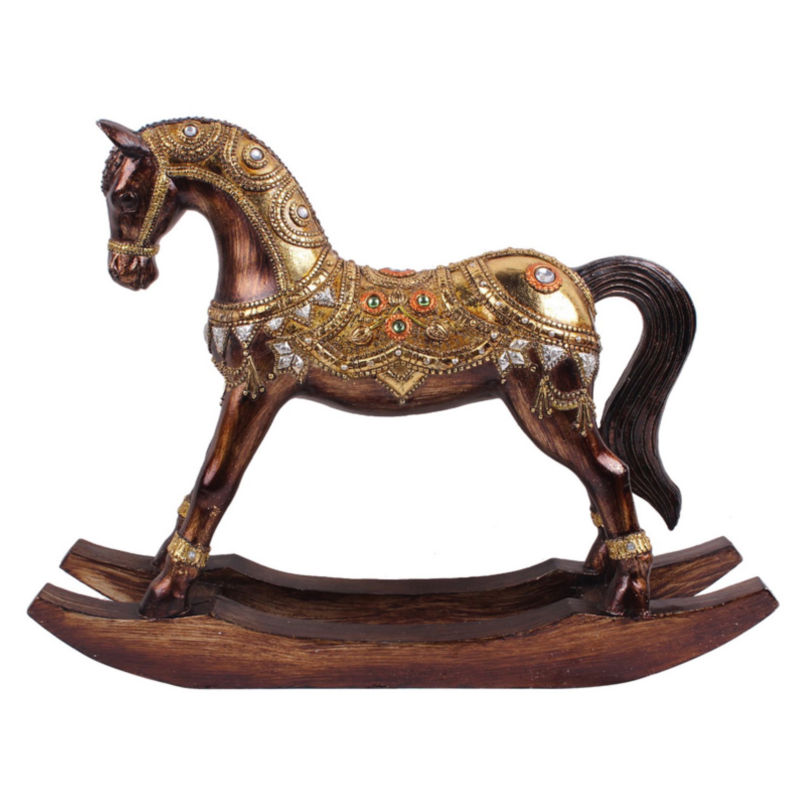 Three Hands 11.5 in. Gilded Tabletop Decorative Rocking Horse Sculpture