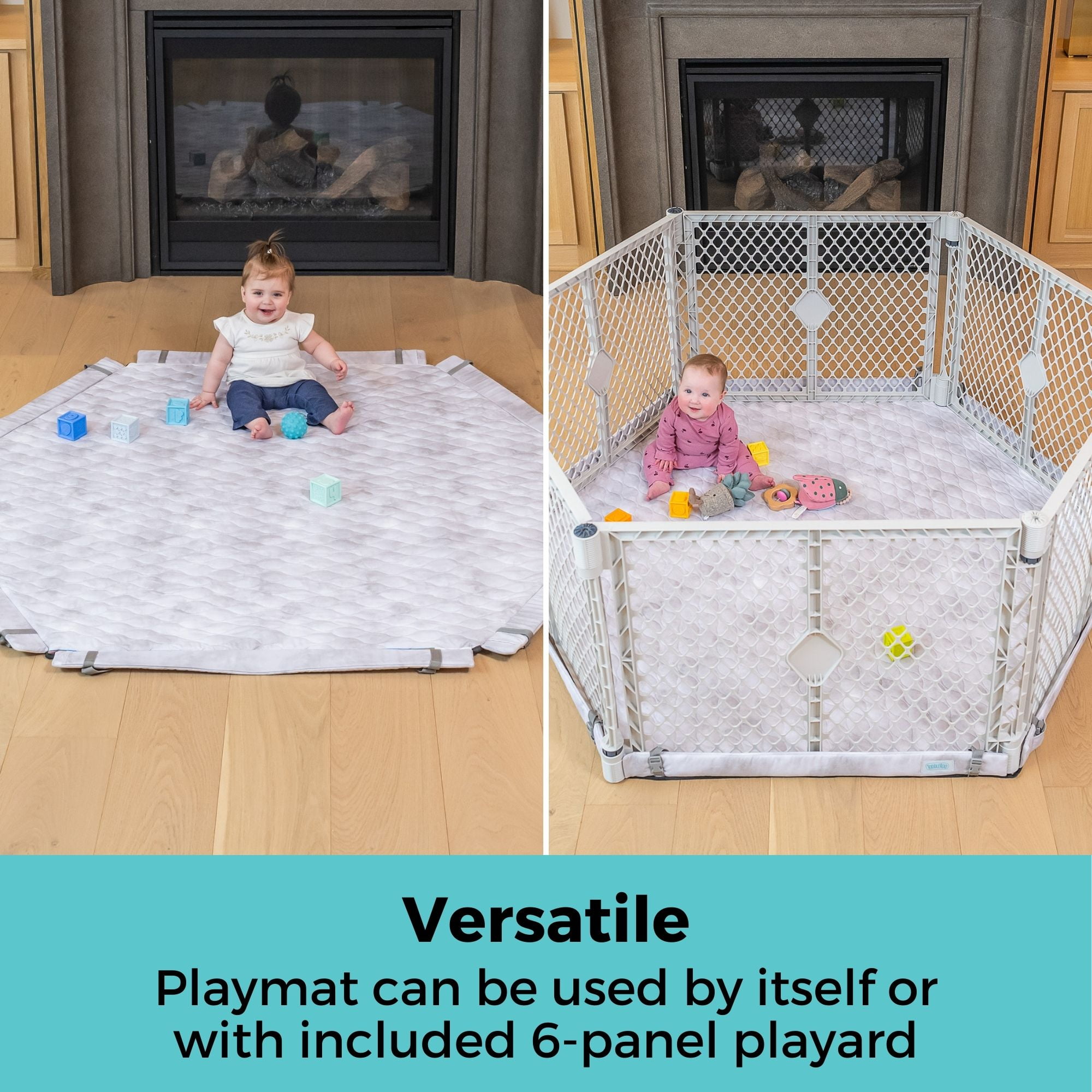 Toddleroo by North States 6-Panel Superyard Nook with SecureMat, Hexagon Clouds, White