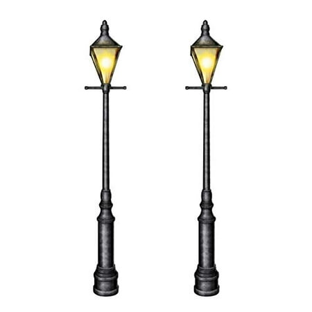 Beistle Jointed Cardstock Paper Lampposts 2 Piece Mardi Gras Christmas Party Supplies Fake Street Light Home Wall Decor, 6', Black/Yellow/White