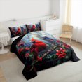 thumbnail image 3 of Manfei 3D Red Bird Full Size Comforter Sets for Teen, Dreamy Robin Butterfly Bedding Comforter Set, Jungle Poinsettia Flower Reversible Bedding Sets, Lightweight Room Decor, 3-Piece, 3 of 8