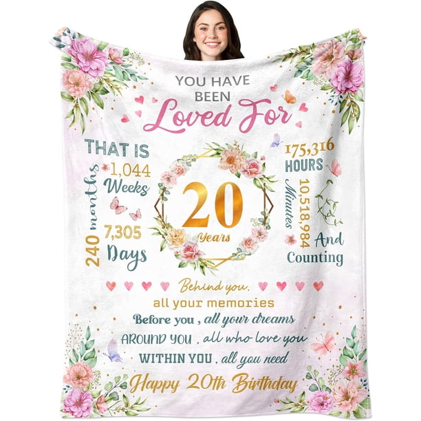 LHSHID 20th Birthday Gifts for Women 20th Birthday Decorations 20 Year Old Birthday Gifts for Her Gifts for 20 Year Old Female Best 20th Birthday Gift Ideas Throw Blanket 30"x40"