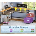 thumbnail image 3 of L Shaped Desk with Drawer and Power Outlet, 66" Home Office Desk Corner Computer Desk with Monitor Shelf, Printer Storage Shelves, Gaming Desk with Led Lights, Two Person Desk, Walnut, 3 of 9