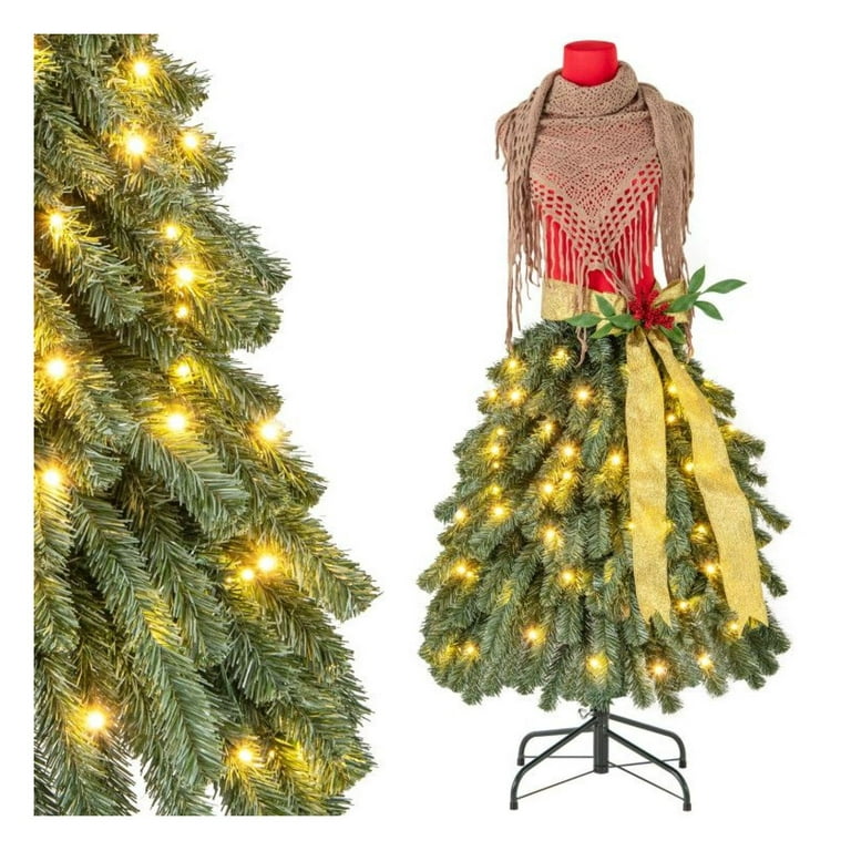 dress form christmas tree walmart Auranook 5 FT Artificial Mannequin Tree, Dress Form Xmas Tree with 465  Branch Tips, 50 Warm White LED Lights, Natural Pine Cones, Necklace & Plush