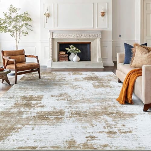 Buganda Area Rug for Living Room 5'X7', Washable Artificial Wool Area Rug, Low Pile Non-Slip Carpet for Bedroom Office Dining Room, Beige