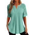 thumbnail image 1 of Gibobby Playeras Mujer Camisetas Cuello V Camiseta manga corta hueca encaje color a la moda y comodidad verano para mujer(Verde,CH), 1 of 4