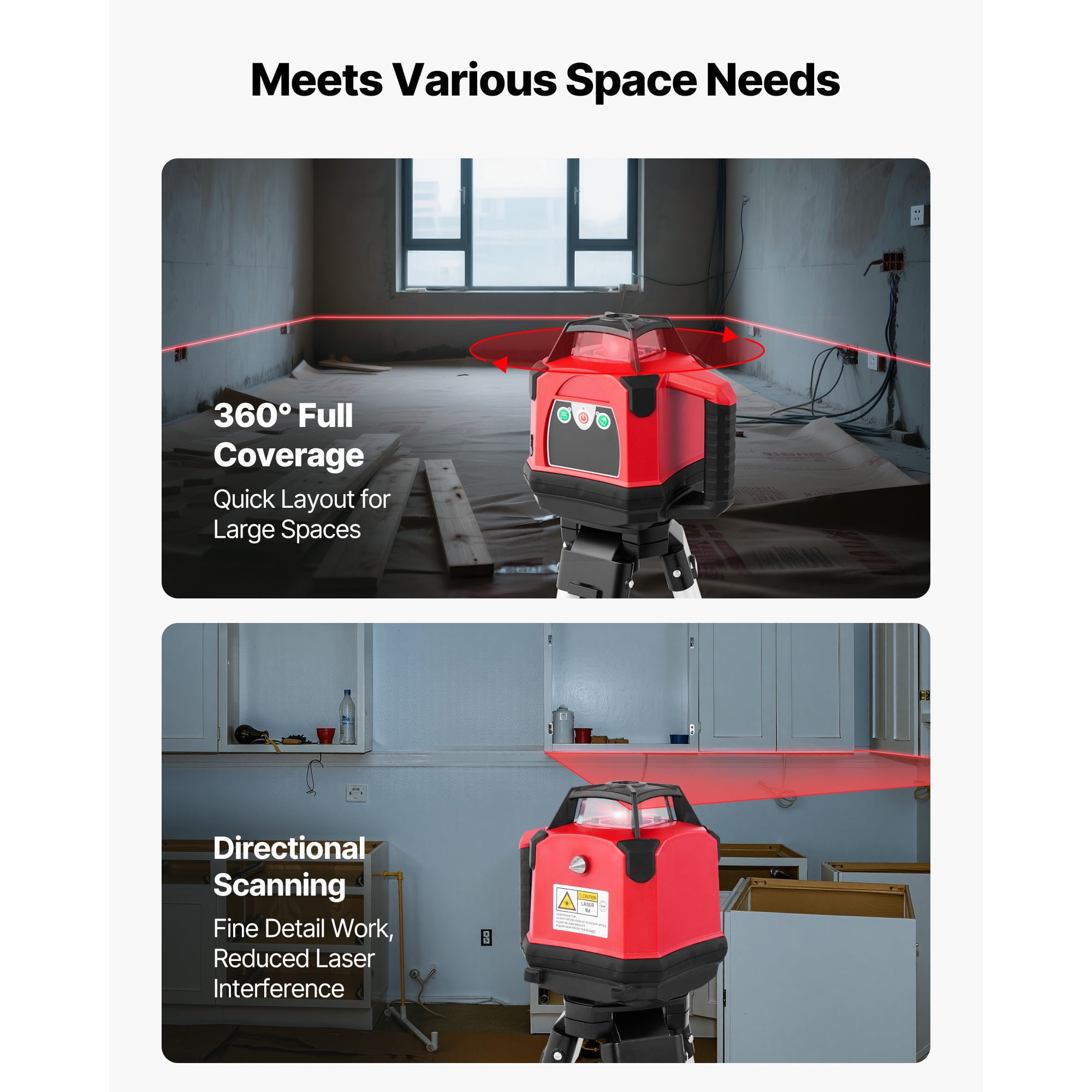 KFFKFF Rotary Laser Level Kit, 2650ft 360° Self-Leveling Red Horizontal Laser with Tripod, Receiver, Remote, Carrying Case, IP66 Waterproof, 0.06in/100ft Accuracy for Construction Projects
