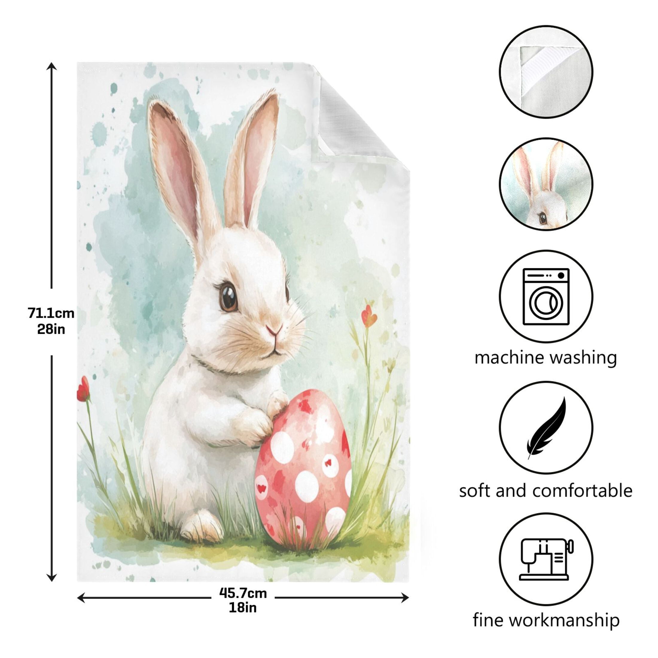 Kitchen Towel 28x18 Inches x6，Plate Towel, Decorative Towel, Napkin, Tea Towel Tea Towels For Kitchen Dish Cloths & Dish Towels Easter White Rabbit