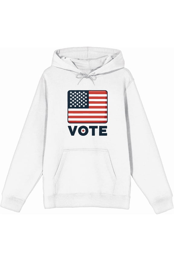 Vote American Flag Adult White Long Sleeve Hoodie-Small