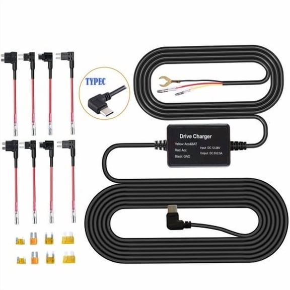 Universal TYPE-C Power Cord Dash Cam Voltages Reduction Cord Hardwire Kit