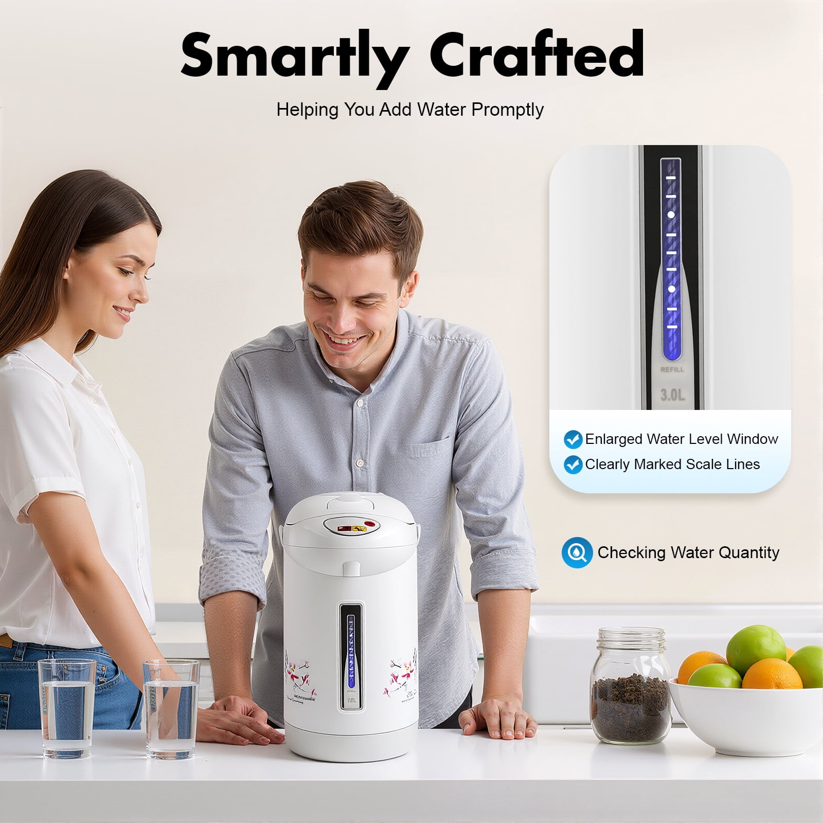 Miumaeov 3L Tabletop Electric Kettle with Triple Dispensing, 750W Fast Heating Hot Water Boiler, 304 Stainless Steel Pot for Home Office