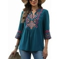 thumbnail image 7 of Grosy Womens Plus Size Tops 3/4 Sleeve V Neck Shirts Tunic Casual Floral Embroidered Loose Summer Fall Blouses Mexican Peasant Cotton Rayon Shirts-801/Green/2XL, 7 of 7