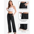 thumbnail image 6 of Women Cotton Linen Summer Palazzo Pants Drawstring Waist Wide Leg Lightweight Beach Trousers with Pockets, 6 of 10