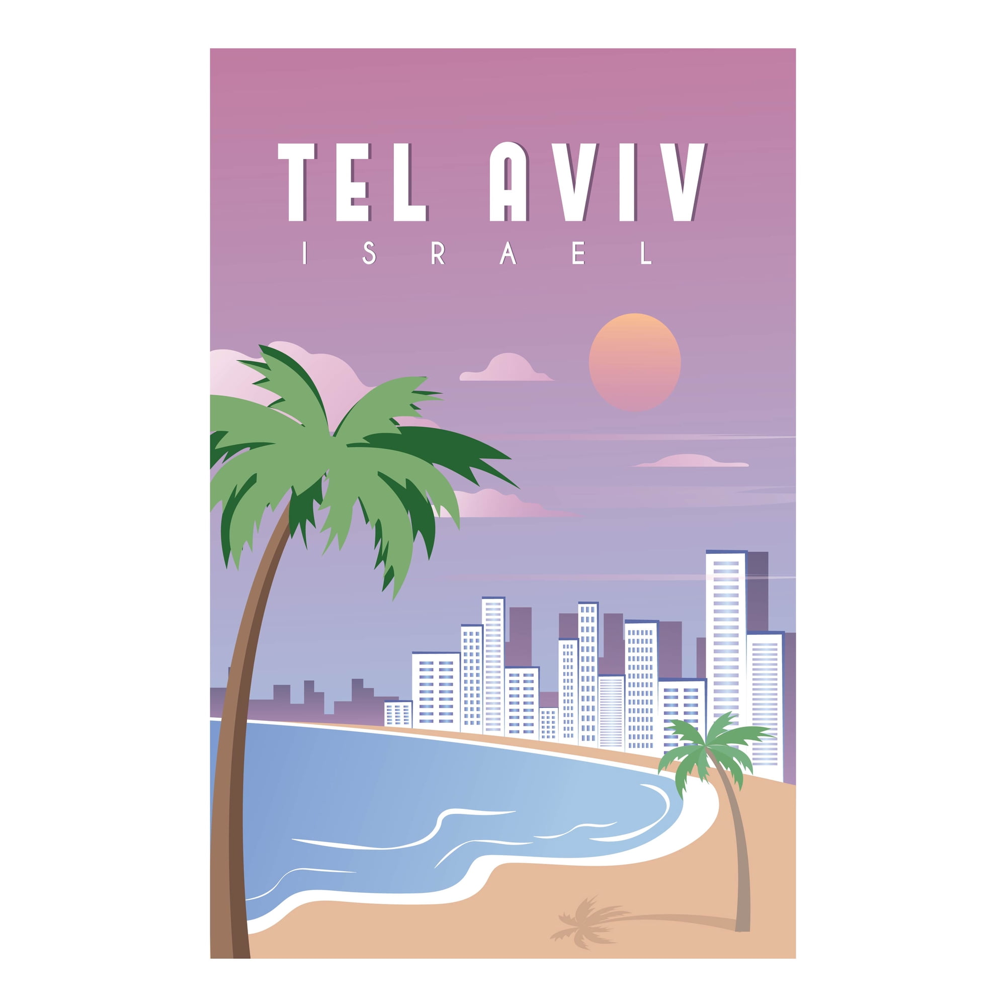 EzPosterPrints - Retro World Famous City Posters - Decorative, Vintage, Retro, Grunge Travel Poster Printing - Wall Art Print for Home Office - TEL AVIV, ISRAEL - 12X18 inches