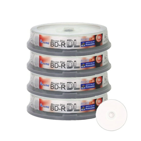 Smartbuy 50gb 6X Blu-ray Bd-r Dl Dual Layer Blank White Inkjet Printable Recordable Media Disc Spindle (40-Disc)