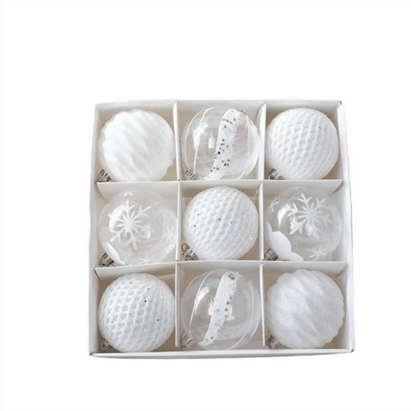 Twfbrm 9 Pcs Christmas Tree Ball Ornaments, 3.15" Large Glitter Snowflake Decorative Ball Pendants, Shatterproof Xmas Tree Hanging Baubles Christmas Decorations for Party Wedding Holiday