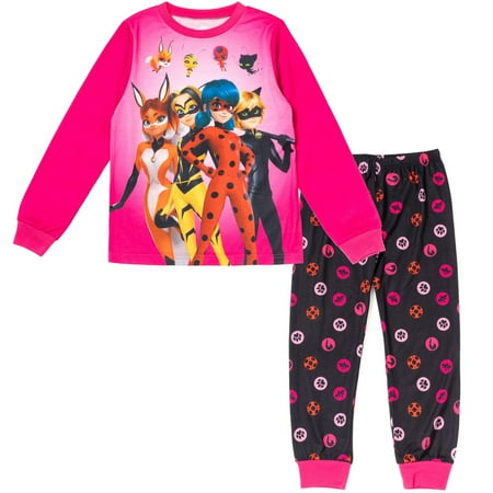 

Miraculous Cat Noir Ladybug Rena Rouge Little Girls Pajama Shirt Pants Pink/Black 5-6