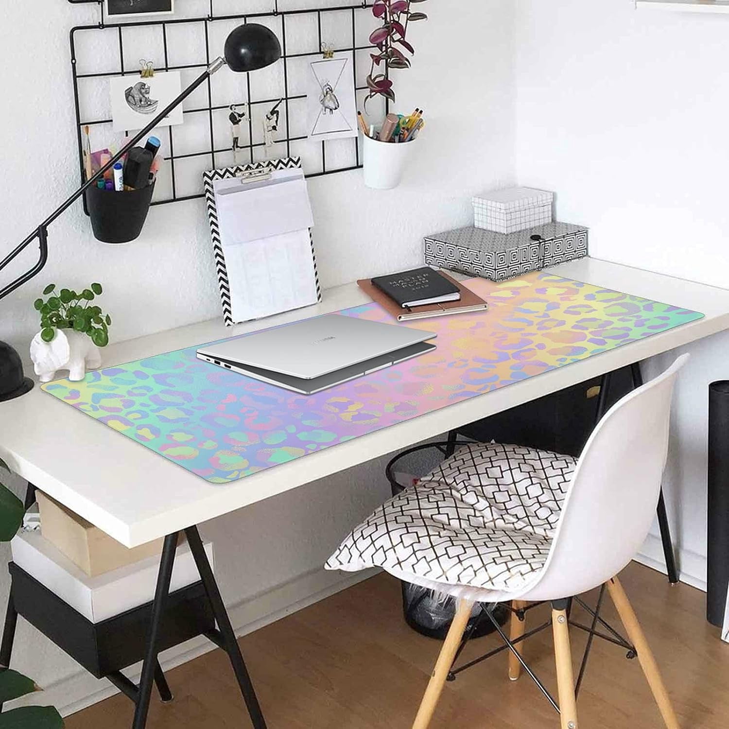 Rainbow Leopard Print Rose Gold Cheetah Large Gaming Mouse Pad Big Mousepad Mice Keyboard Mat with Non-Slip Rubber Base for Computer Laptop Home & Office, 35.4 X 15.7 inch