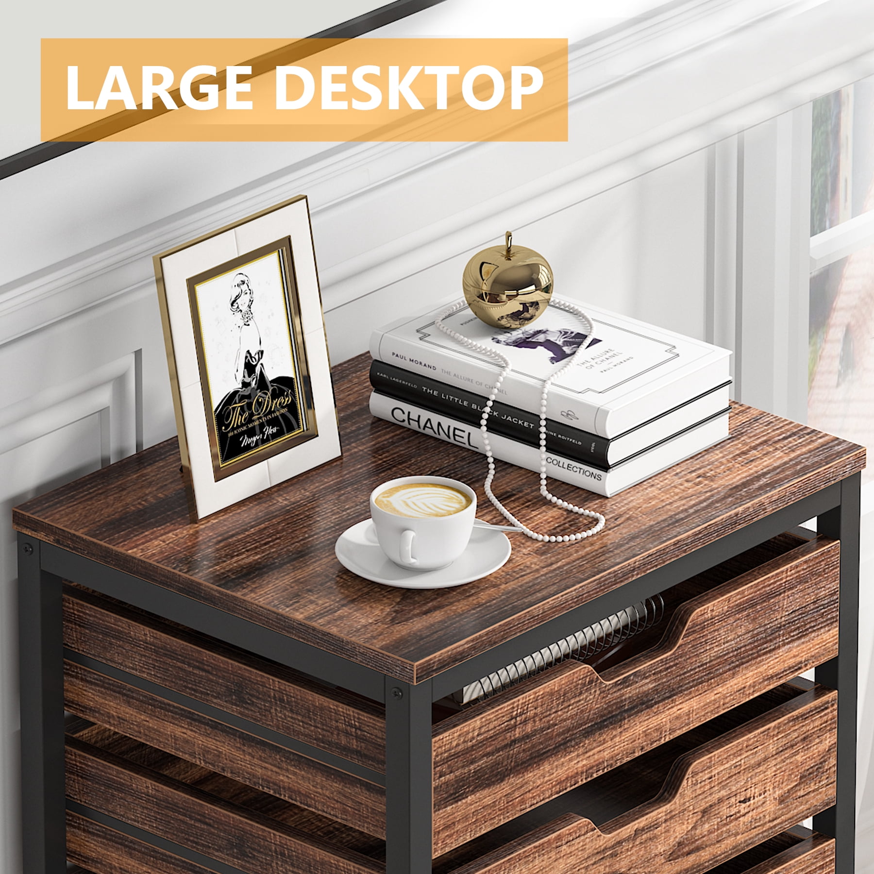 Tribesigns Industrial 5-Drawer Dresser for Bedroom, Small Portable Chest of Drawers with Wheels and Metal Frame for Living Room, Rustic Brown