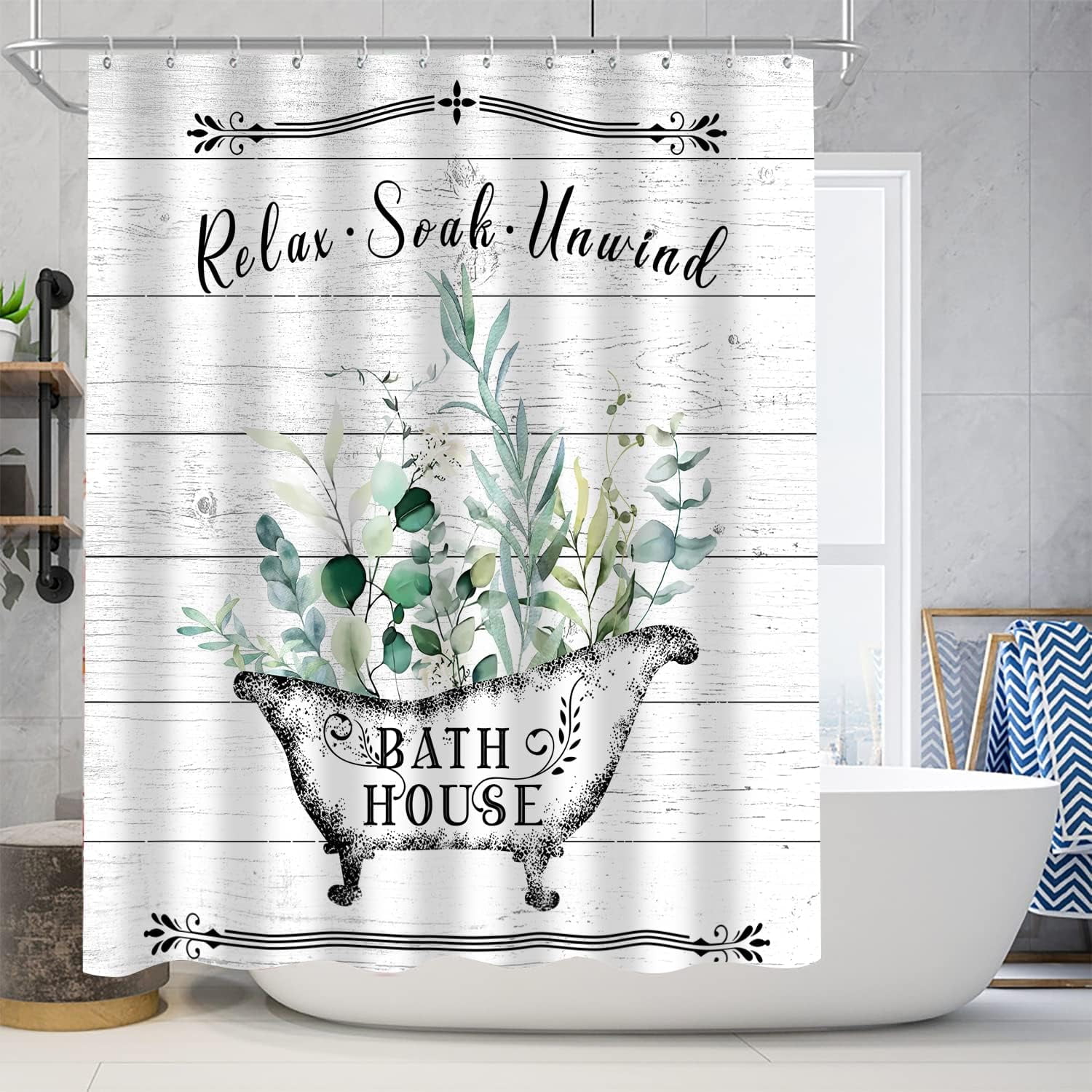 4 Pcs Floral Shower Curtain Flowers Leaves Bathroom Sets with Shower Curtain and Rugs Vintage Farmhouse Bathroom Decor Country Bathtub on Rustic Wood Backdrop Bathroom Rugs Mat Toilet Lid Cover