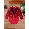 thumbnail image 3 of Manyakai Boys Sequin Tuxedo Jacket Tailcoat Dress Coat Christmas Party Suit Burgundy 6, 3 of 6