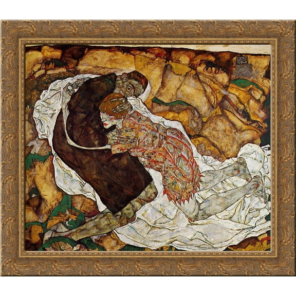 Death and the Maiden 24x20 Gold Ornate Wood Framed Canvas Art by Egon Schiele