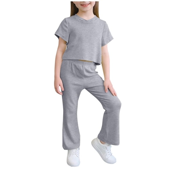 Girls Clothes 2 Piece Outfit Short Sleeve Creweck Top Flare Pants Girl Summer Clothing Set Size 2-10