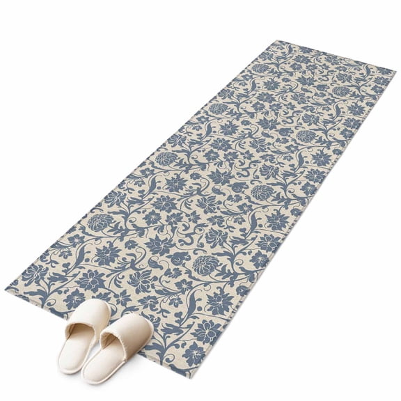 Light Blue Floral Large Area Rugs for Bedroom Living Room, Soft Non Slip Carpet Bedside Rug, Rustic Vintage Flowers Botanical Spring Rectangular Floor Cover Kitchen Accent Rug 2'x6' for Office