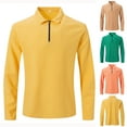 thumbnail image 5 of Mens Long Sleeve Half Zip Lapel V Neck Waffle Knit Slim Fit Shirts Solid Formal Trendy Casual Pullover Blouses Yellow,3XL, 5 of 5