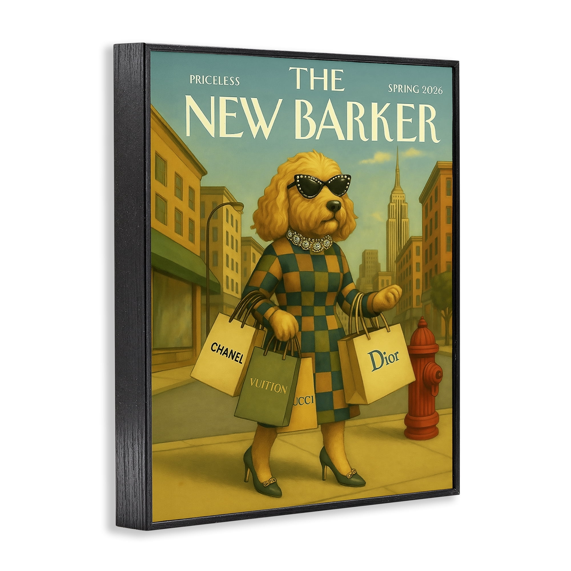 Stupell Industries New Barker Dog Magazine Black Framed Giclee Art, design by Grotto Studios