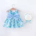 thumbnail image 2 of Odeerbi Girls Dress Baby Girls Clothes Toddler Dress Summer Holiday Style Backless Big Bow Flower Suspender Children's Skirt With Hat Blue, 2 of 9