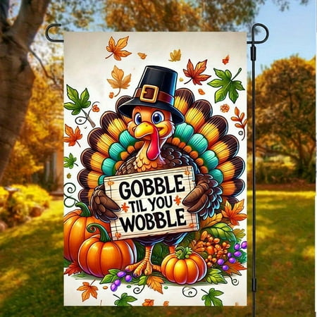 1 PC, 2D Flat Colorful feather Turkey Thanksgiving Garden Flag 18x12 inches (45x30cm), fashionable 2D pattern, autumn Thanksgiving, Halloween, Christmas garden flag, home, outdoor, courtyard, lawn, g