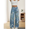 thumbnail image 4 of LMLYSoH Women's Floral Print Denim Pants Lightweight Mid Waist Loose Wide Leg Jeans Trousers, 4 of 9