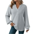 thumbnail image 3 of Craaazy Sweatshirt For Women V-Neck Long Sleeve Solid Waffle Knit Tops Gifts For Women, 3 of 8