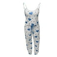 thumbnail image 4 of Women's 2 Piece Pajama Set Heart Print Wave Trim Ribbed Knit Cami Top and Drawstring Pants Pjs Loungewear, 4 of 5