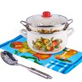 thumbnail image 2 of Enameled Aluminum Soup Pot 5.05-qt. (4.8 L) Apples Enamel Pasta Set with Complimentary Kitchen Towel and Spatula Deep Casserole Cooking Pot with Glass Lid Enamel Colander 9.25 х 9.25 х 5.9", 2 of 10