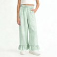 thumbnail image 6 of ITSAME Girls Casual Pants, Ruffle Hem Elastic Waist Plaid Print Kids Fashion Casual Pants Green Size 9-10, 6 of 7