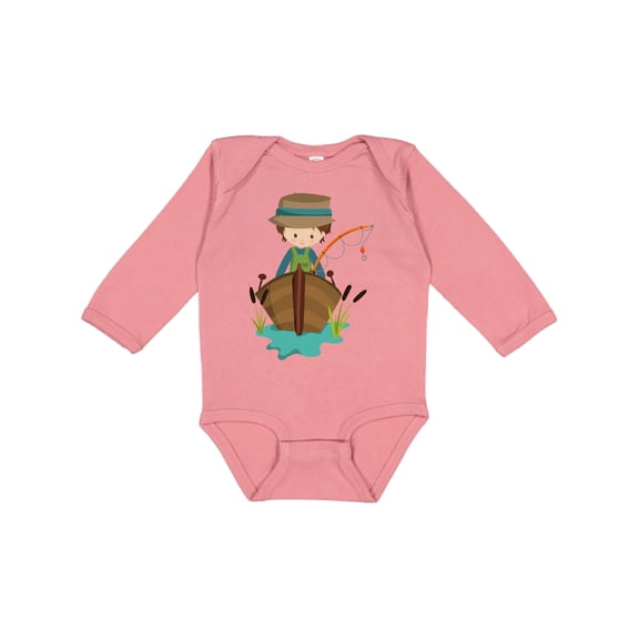 Inktastic Fishing Boy, Brown Hair, Fisherman, Fishing Rod Boys Long Sleeve Baby Bodysuit